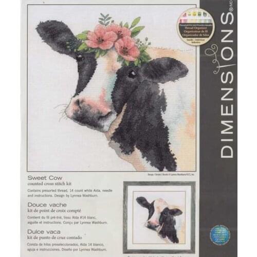 Gold Collection Counted Cross Stitch Kit Sweet Cow With Flowers Milk Cow DIM 35386