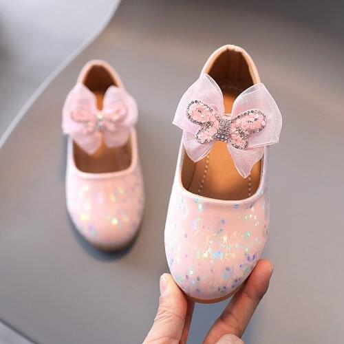 1 3 5 6 Year 2021 Fashion Crystal Bow Baby Casual Leather Shoes Children Dresses For Kids Spring Girls Dance Shoes Female Party