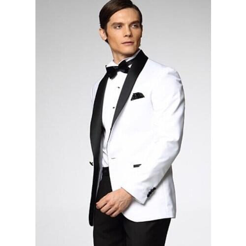 2015 new style fashion White Jacket With Black Satin Lapel Groom Tuxedos Groomsmen Wedding Suits/business suits/formal suits