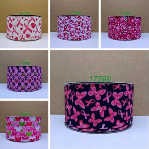 Free shipping 50 yard per size breast cancer ribbon printed grosgrain ribbon 17600