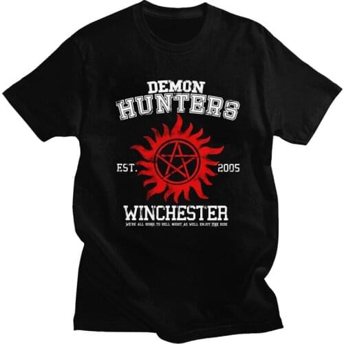 Bros Demon T Shirt Men 100% Cotton Tshirt Casual Tee Short Sleeves Supernatural Winchester Brothers T-shirt Slim Fit Apparel