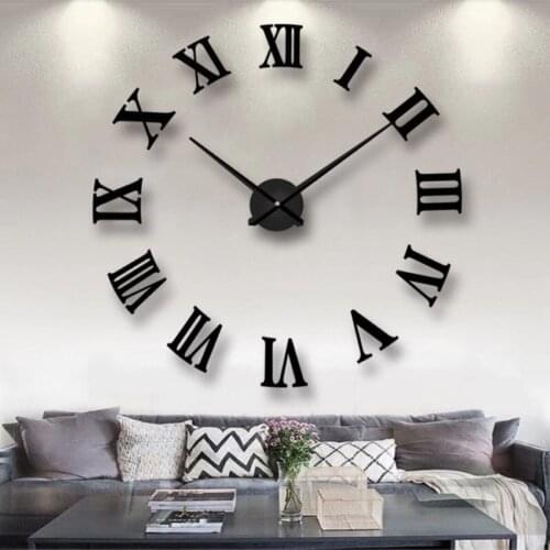 Black Wooden 3d Roman Numeral Wall Clock Black stylish design easy install trend product high quality