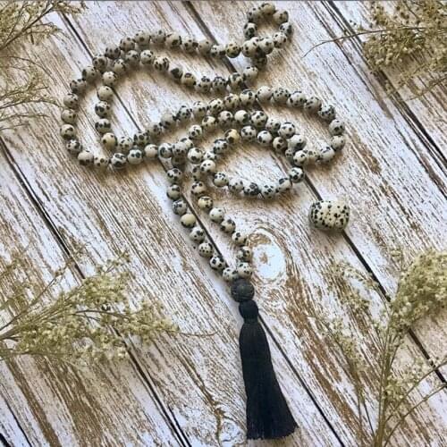 Dalmatian J-asper Mala Necklaces Mala Beads 108 Necklace Meditation Beads Boho Necklace Tassel Jewelry For Men