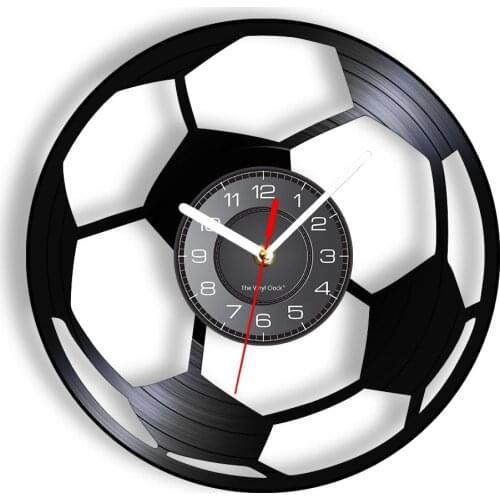 Football Wall Clock Made Of Real Vinyl Record Soccer Ball Sport Themed Wall Watch With LED Illumination Gifts For Players & Fans
