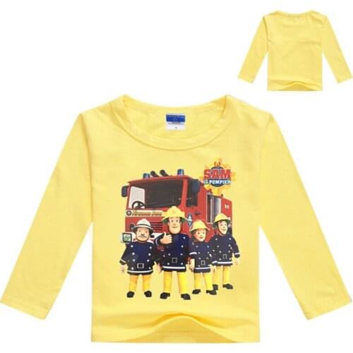 Girls Long Sleeve T Shirts Boys Clothes Cartoon Fireman Sam Print T Shirt Funny Cute Casual Cotton O Neck T-Shirts Kids Tops Tee