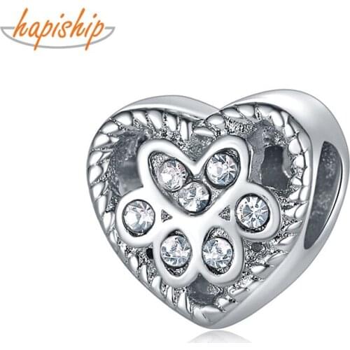 Hapiship 2021 Original Daisy New Fashion Sweet Heart Claws Paw CZ Charm Beads Fit Charm Bracelet Female DIY Jewelry Making CZ150