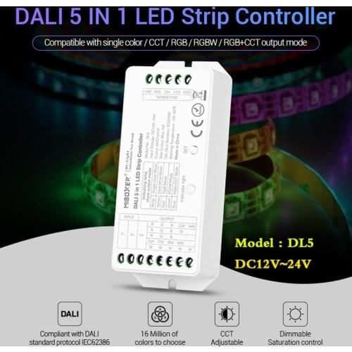 MiBOXER DL5 DALI 5 IN 1 LED Strip Controller,DC 12~24V Common anode Connection,compatible remote control/DALI Bus Power Supplly