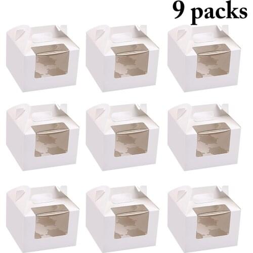 9PCS Cupcake Box 4 Compartments Paper Bakery Box Treat Box With Window Gift Boxes Birthday Party Supplies