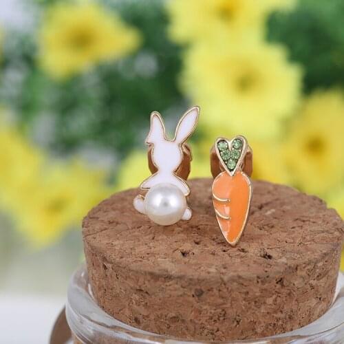 Cute Rabbit Carrot Pearl Earrings Asymmetric Ear Clips On Earrings Non Pierced Earrings Ear Cuff For No Ear Hole Women Girls