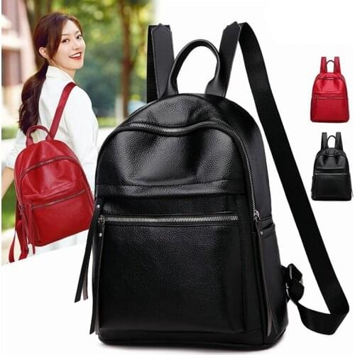 Fashion backpack 2020 winter new classic simple student school bag soft leather comfortable multifunctional travel bag red main