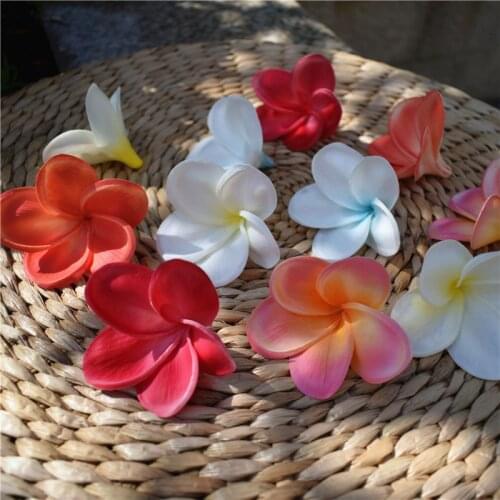 Natural Real Touch Artificial flower White-Yellow frangipani Plumerias flower heads for cake decoration and wedding bouquets