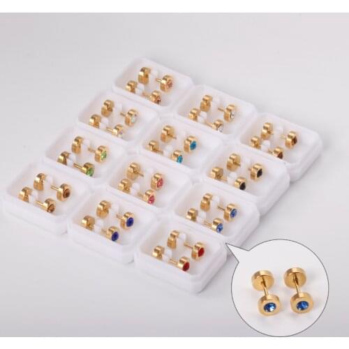 12 Pairs Geometry Round Earrings 316L Stainless Steel Zircon Colorful Jewelry Earrings Accessories Women Gold Silver Color