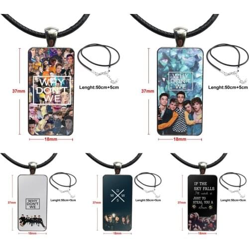 For Child Why Don't We Bands Steel Color Glass Cabochon With Rectangle Shaped Pendant Choker Necklace