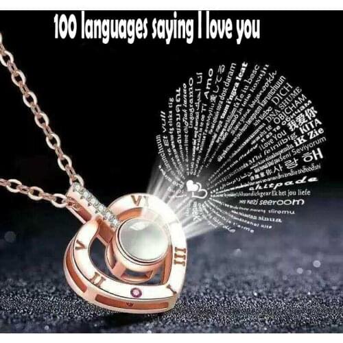 Zinc Alloy jewelry Love Pendant Charm 100 Languages I Love You Shaking Sounds Projection Clavicle Chain Sweater Necklace jewelry