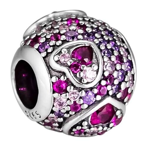 Fits for Pandora Beads Bracelets Asymmetric Hearts of Love Charms 100% Original 925 Sterling Silver Jewelry Free Shipping