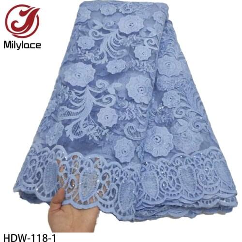 Latest Embroidered African Net Lace Nigerian Tulle Fabric High Quality French Sequins Lace Fabrics 5 Yards for Sewing HDW-118