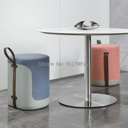 Simple modern sofa stool round shoe stool home entrance creative leather stool fabric footstool Nordic living room small pier
