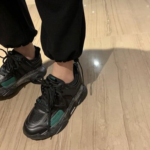 QZYERAI Brand New Fashion Womens Shoes Vulcanized Shoes Leather Cowhide The Bottom of Thick Running Shoes Sneakers Platform