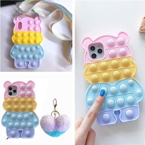 Reliver Stress Pop Fidget Toy Push Bubble case for iPhone 6 6s 7 8 Plus X XR XS 11 12 Pro Max SE Silicon Kids Bear Game Cover