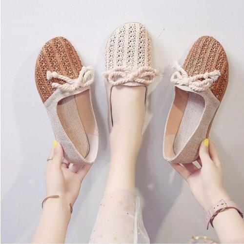 Luxury Designer summer breathable hollow mesh single shoes lace grass woven flat bottom pregnant womens shoes low top shoes New