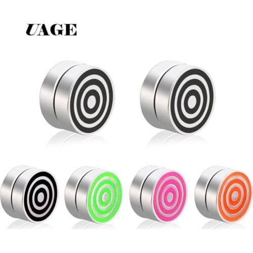 UAGE 1 Pair 8mm Round Colorful Magnet Stud Earring Puck Womens Mens Magnetic Fake Ear Plug Jewelry