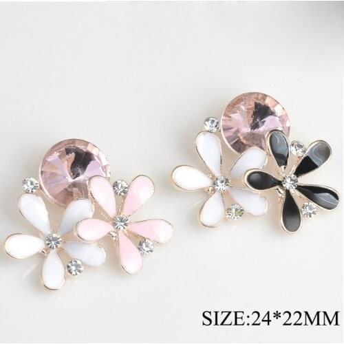 Fashion 10pcs/set 22mm*24mm Flower pearl rhinestone buttons crystal wedding decoration Diy Alloy Diamond Crystal Bow Accessories