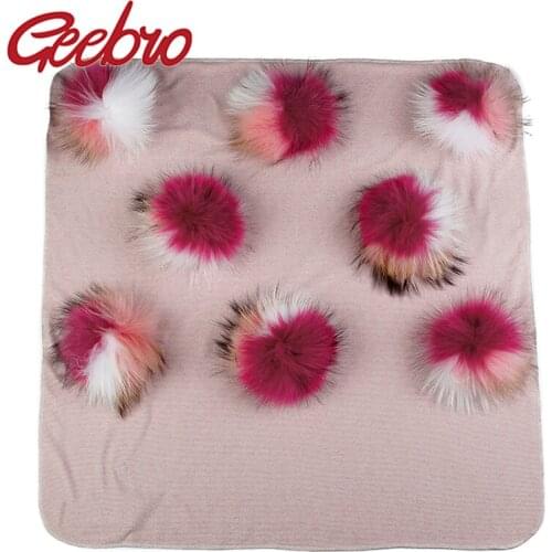 Geebro Warm Cotton Swaddling Blanket Newborn Kids Baby Soft Travel Sleeping Blanket with 8 Real triple color Fur Pompom Bedding