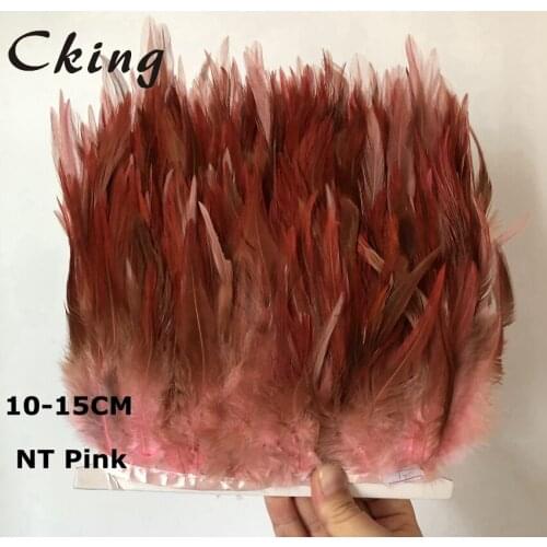 Cking 5-10Meters Natural Pink rooster hackle Feather Fringe 10-15cm Chicken Pheasant Trims Wedding Decoration Skirt Clothing