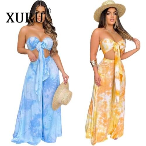 XURU Europe and The United States Hot Sale Sexy Womens Dress Two-piece Tube Top Print Dress Suit
