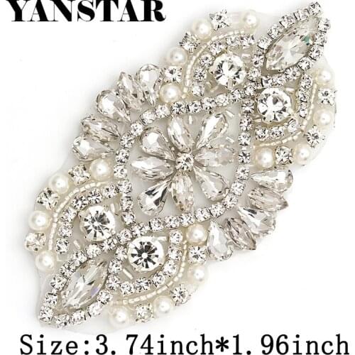 YANSTAR (5pcs)Wholesale 14*5CM Bridal Sash Silver Crystal Rhinestones Appliques Accessory For Wedding Gown Belt YS983