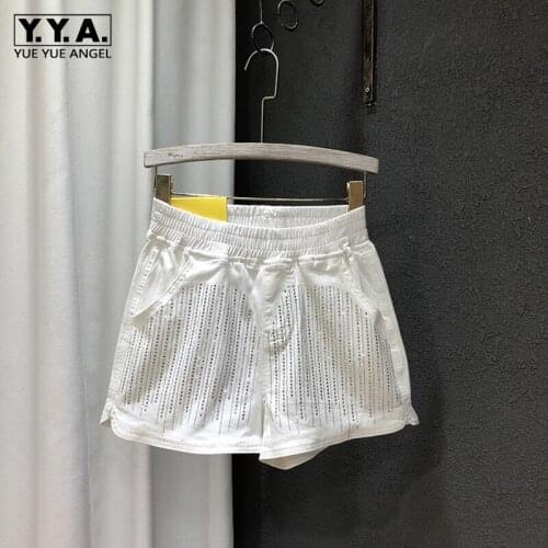 2021 Summer New Korean Style Fashion Elastic Waist Loose Stretch Denim Shorts Pockets High Waist Casual Solid Wide Leg Shorts