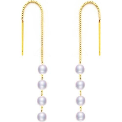 Luxury 925 sterling silver 7mm Natural pearl earrings fashion Long tassel Earrings Fashion jewelry for women Free shipping