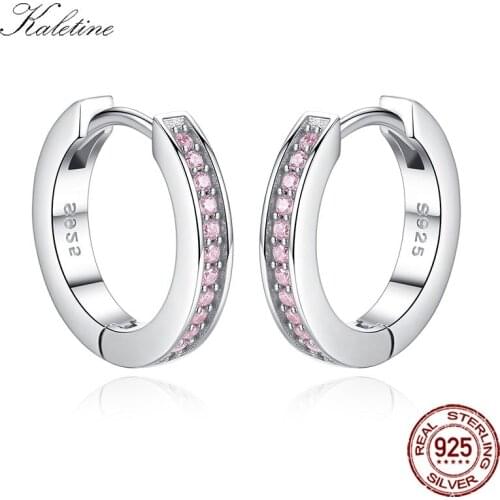 Woman Shinning Crystals Hoop Earrings Women Sterling 925 Silver Pink Zircons Earrings for Girls 925 Silver Jewelry Gifts KLTE092