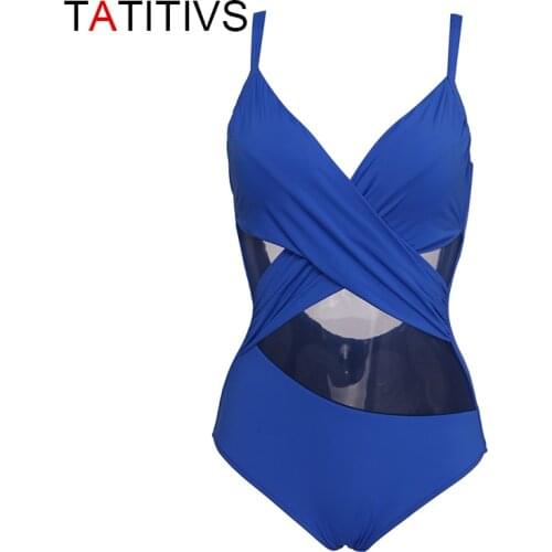 TATITIVS One Piece Swimsuit Women Swimwear V-Neck Mesh Bathing Suit Summer Push Up Monokini Solid Swim Suit Beach Wear Female