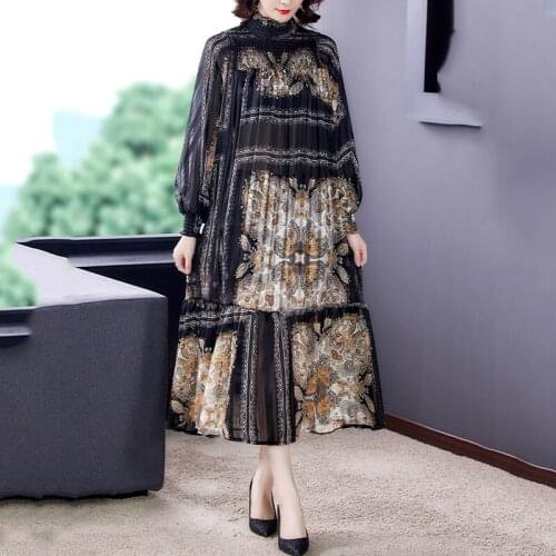 Popular Printed Dress 2021 Spring Autumn New Women Full Sleeve Lacing Up Waist Slim Stand Collar Long Dress Elegant Dress s683