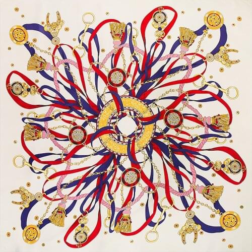 130cm 2021 Newest Brand Women Chain Silk Ribbon Print Winter Twill Silk Scarf,Fashion Turban Headband Large Hijab Square Scarf