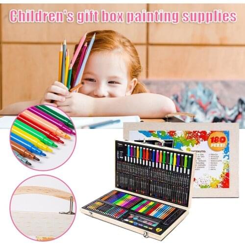 180PCS/set Art Painting Set with Wooden Box Childrens Drawing Watercolor Brush Colored Pencil Marker Crayon Pencil Marker