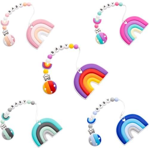 2 pcs/set Silicone Baby Pacifier Chain Rainbow Personalized Name Handmade Pacifier Clips Holder Chain for Kids Gift