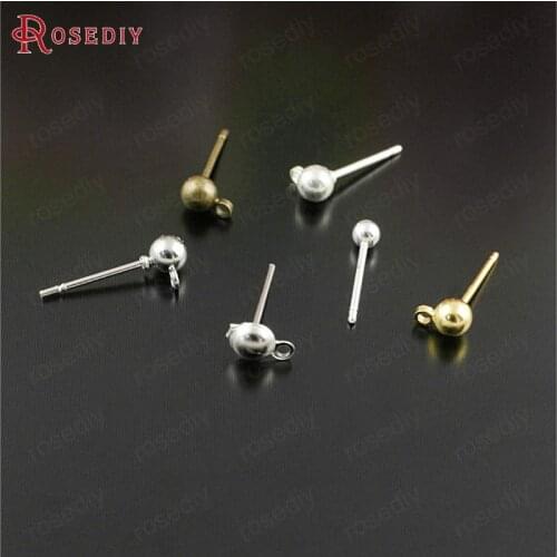 20PCS with earring stopper Ball 4MM Silver Color Brass and Steel Needle Ball Stud Earring Diy Jewelry Findings Accessories