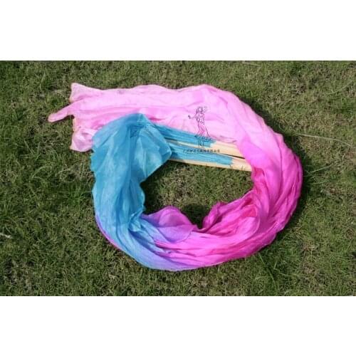 2016 female high quality Chinese silk veils dance fans Pair of belly dancing fans cheap hot sale Blue+Rose+Pink