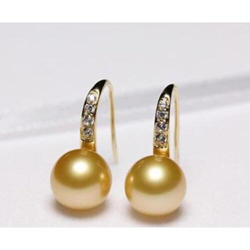 Free shipping gorgeous 18k pair of 10-11mm south sea pearl dangle earring