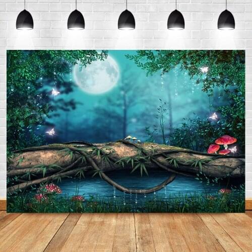 NeoBacke Forest Jungle Backdrops for Photography Night Moon fairy forest wonderland Background for Photo Booth Studio Seamless