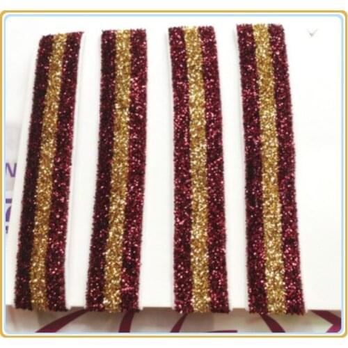 Price Negotiated) 5/8" Scarlet / Gold / Scarlet Striped Color Elastic Glitter Ribbon