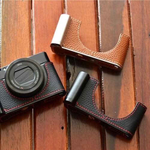 Genuine Leather Case Camera Bag Bottom Cover Half Body Set For Sony RX100 RX100 II III RX100 IV V RX100 VI With Strap