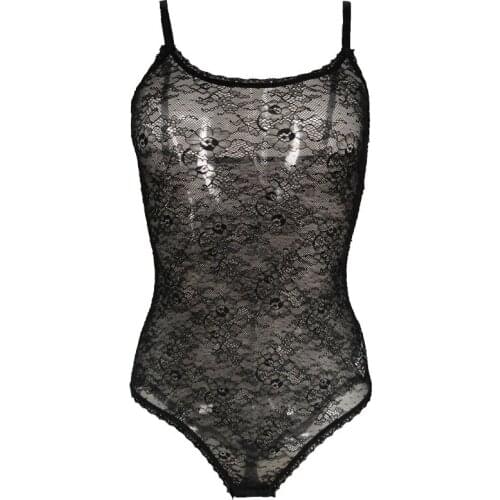 Black Lace Spaghetti Strap Thin Sexy Bodysuit for Women Female Lingerie Underwear Gift for Lover S/M SLA021