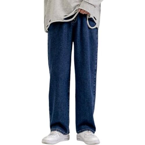 Long Work Jeans Straight Mid Rise Men Multi Pockets Jeans Wide Leg Solid Color Hip Hop Denim Pants Streetwear XXL