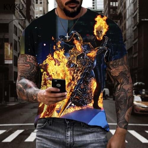 3d Tshirt Skull T-shirt Men Flame Anime Clothes Motorcycle Tshirt Printed Rock Shirt Print Short Sleeve summer Cool Style