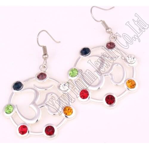 Hot Selling seven chakra crystals symbol hollow yoga pendant yoga yogi earring