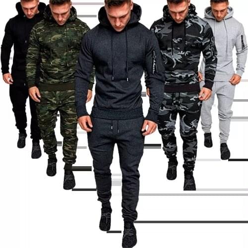 2 Pieces Tracksuit Mens Military Hoodie Sets Camouflage Muscle Man Autumn Winter Tactical Sweat Top and Jacket Pants