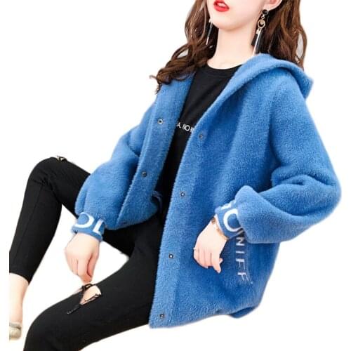 Top selling product Youth Clothing Shaggy Coat Fashion Women Fur Outerwear Autumn / Winter Hooded Imitation Mink Cardigan 408